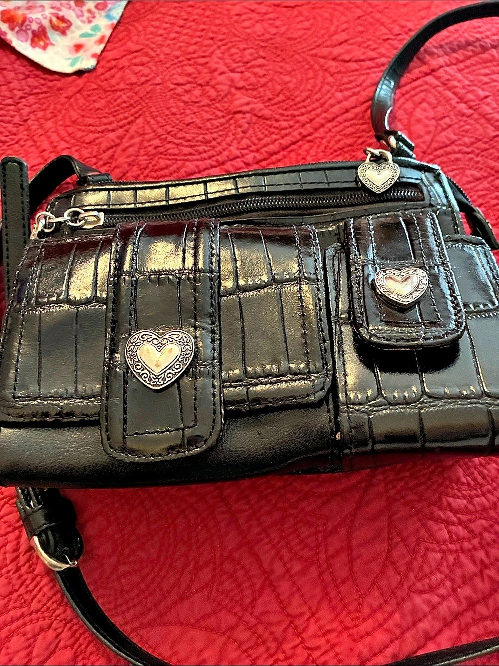 Brighton Black Heart Charm Crossbody Bag